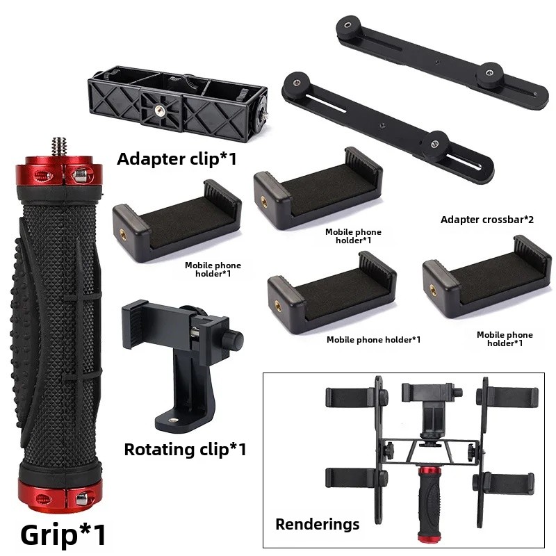 Handheld Stabiele Selfie Stick Stand Live-uitzending Snelle Hand Dual Machine Positie Clip Hoofd Accessoire Universele Foto Nemen Naar: Roze