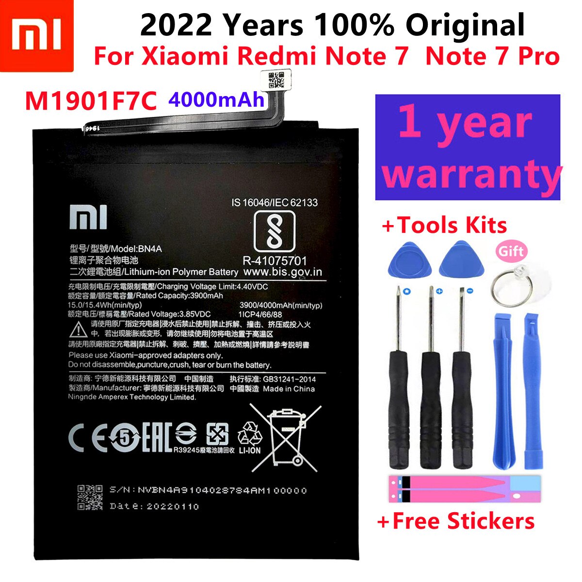 Originele Batterij 4000Mah BN4A Telefoon Batterijen Voor Xiaomi Redmi Note7 Note 7 Pro M1901F7C Echt Telefoon Batterij + gratis Tools