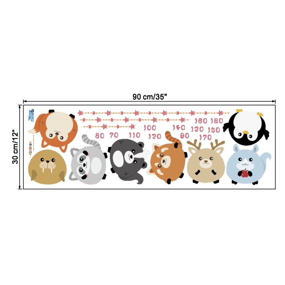 Cute Cartoon Animals Height Measure Stickers Self-adhesive Kids Room Decal Baby Growth Chart Mural Removable Vinyl Gauge Ruler