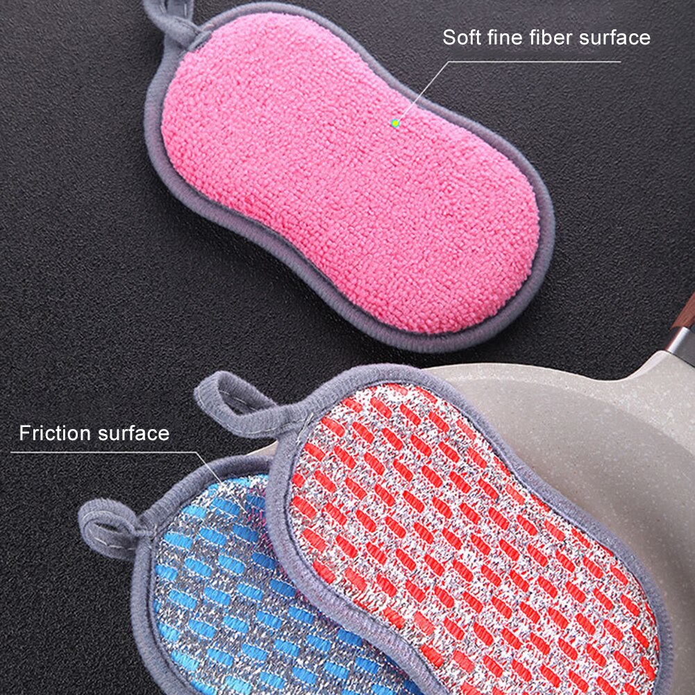 5Pcs Household Kitchen Cleaning Pad Dish Washing Cloth Sponge Scourer Brush 2 sided magic scrubbing bowl cloth kitchen cleaning