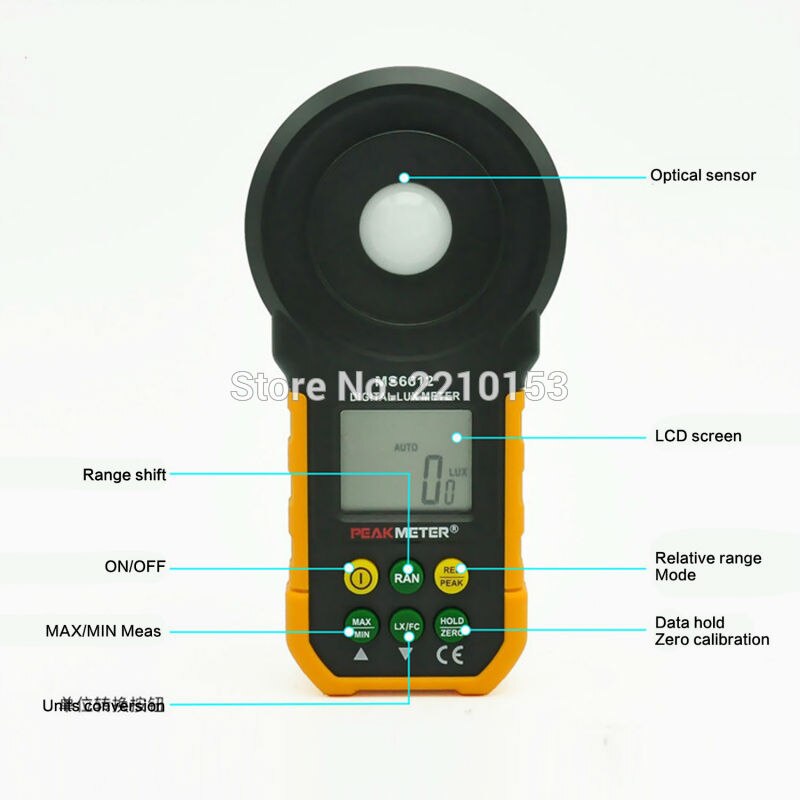 PEAKMETER 200, 000Lux Digital light meter helderheid tester photometer Met analoge en digitale display