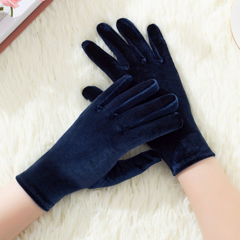Handschuhe Frauen Lila Burgund Schwarz Kaffee Grün Samt Handschuhe Elastische Verein Leistung Formale Party Kleid Handschuh Finger Guantes: dunkel Blau