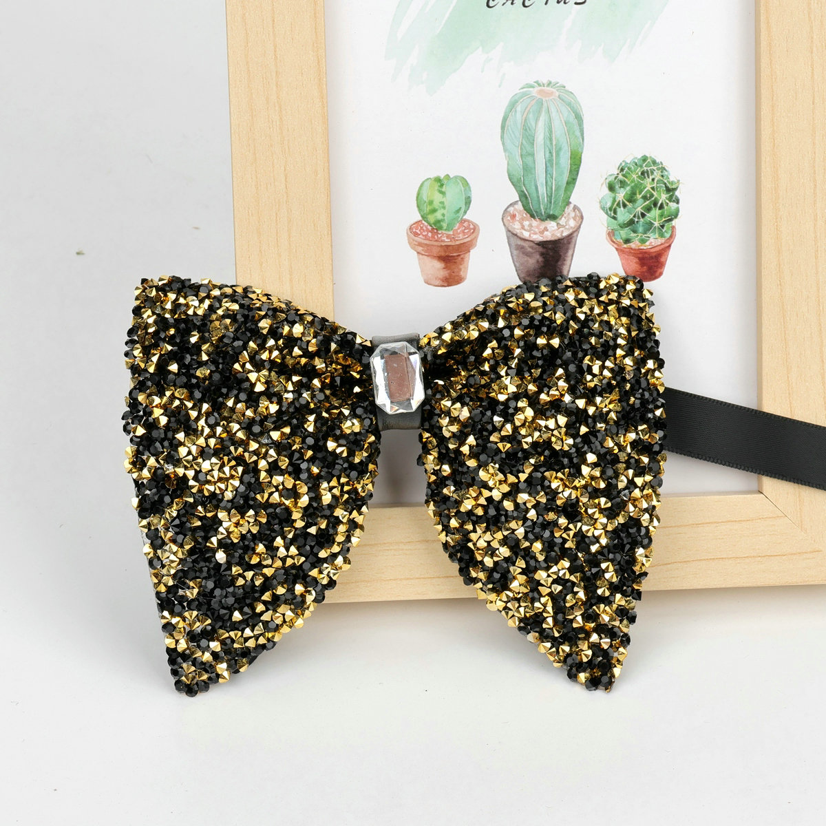 Nueva de lujo, pajarita grande con diamantes de imitación, pajarita grande negra dorada brillante para hombres, corbatas para de boda y negocios, accesorios de: Negro