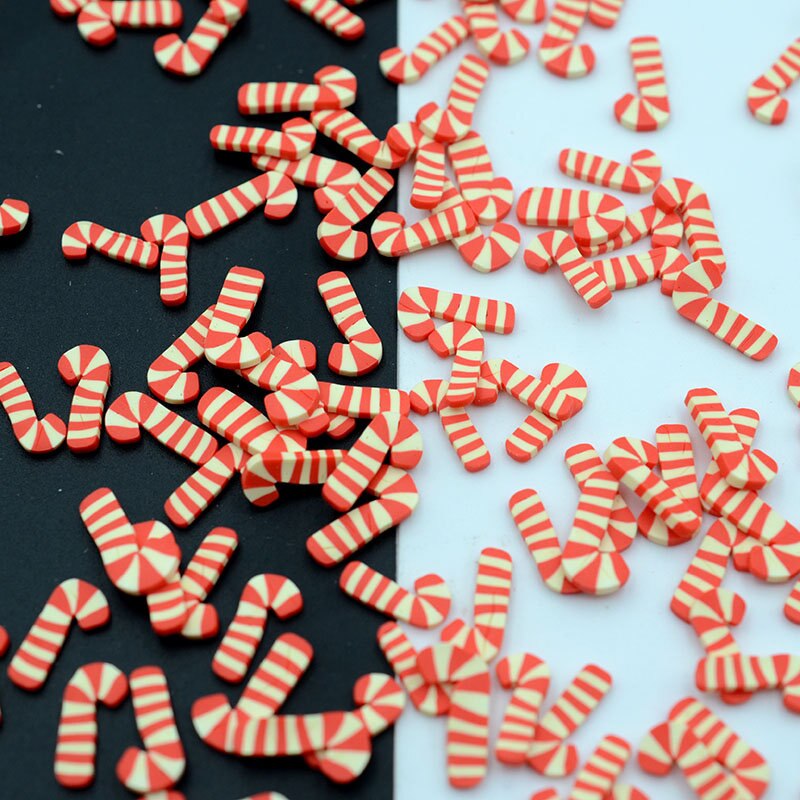 20g/Lot Polymer Clay Christmas Deer Tree Ginger Bread Man Cane Sprinkles Lovely Confetti for Crafts Making, DIY: 100g 10mm red cane
