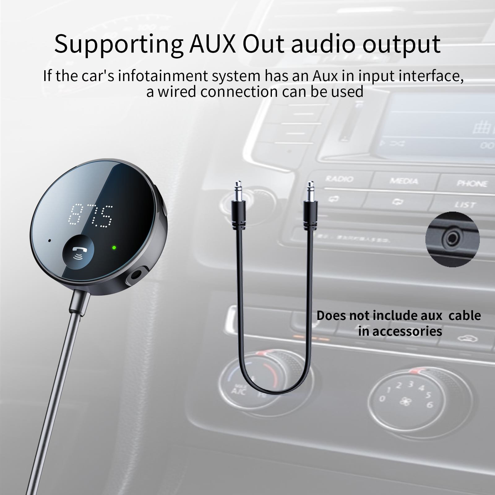 Bluetooth 5.2 FM-Transmitter für Auto, Auto-Adapter mit Bass, Stereo-HiFi-Sound-Receiver, unterstützt Freisprechanrufe, Aux Out TF-Karte