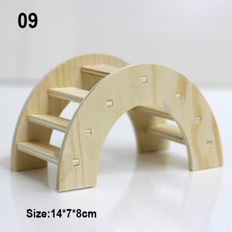 Muebles de juguete de madera para hámster, casa pequeña, columpio, rueda para correr, nido de madera, jaula, suministros: 09