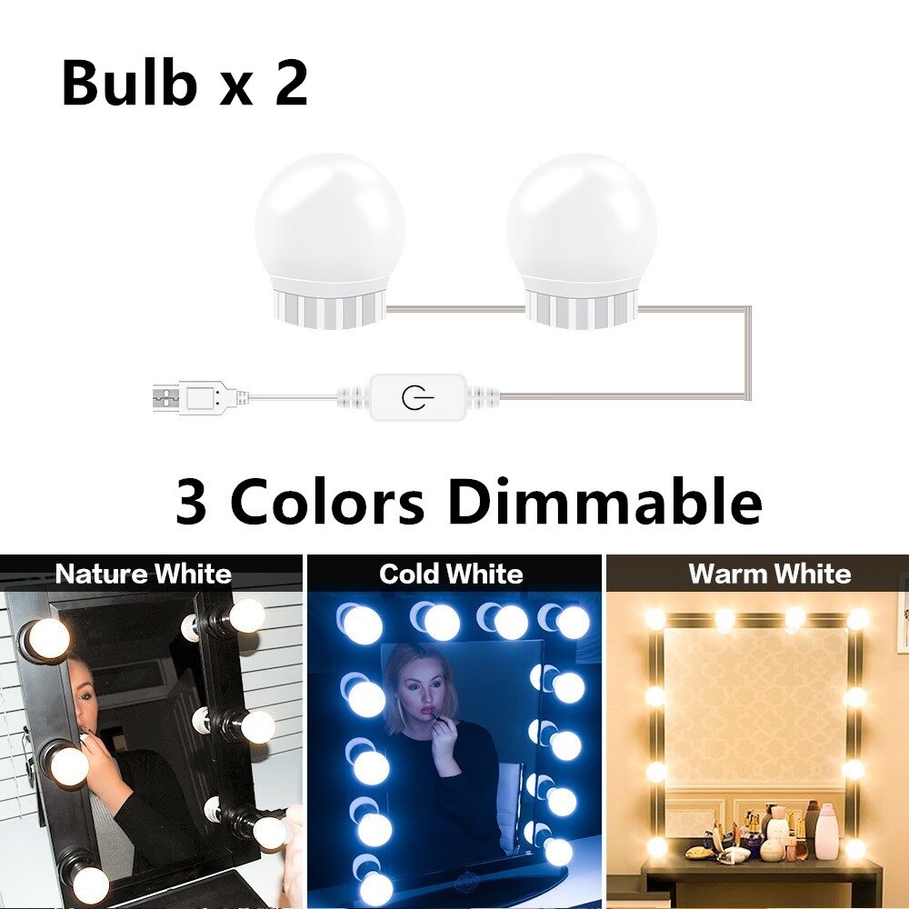 Ampoule USB pour miroir de maquillage, lampes de vanité Hollywood, applique murale à intensité réglable, Kit d'ampoules 2 6 10 14 pour coiffeuse: 2pcs dimmable