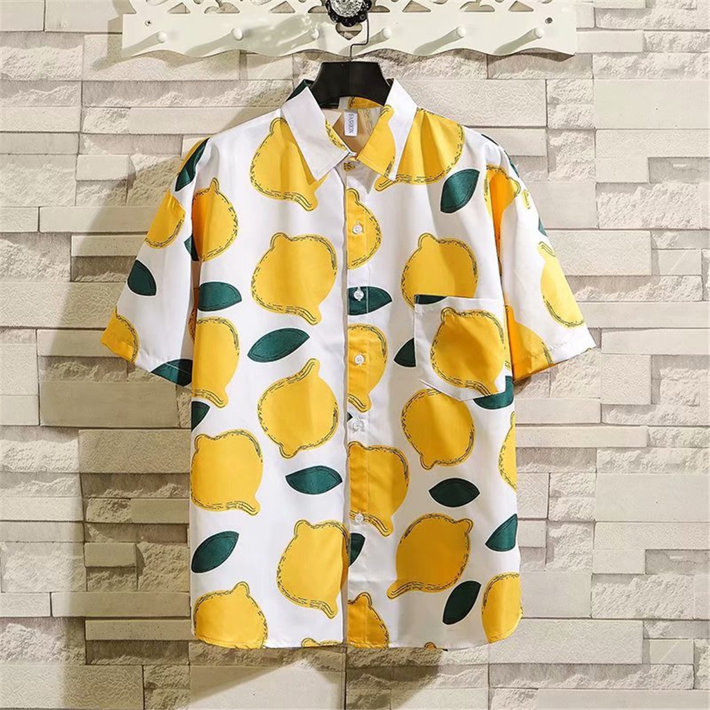 Men's Hawaiian Shirts camisa masculina Short Sleeve Fruit Print Shirt Vacation Casual Shirt para hombre Vacation Shirt Clothes