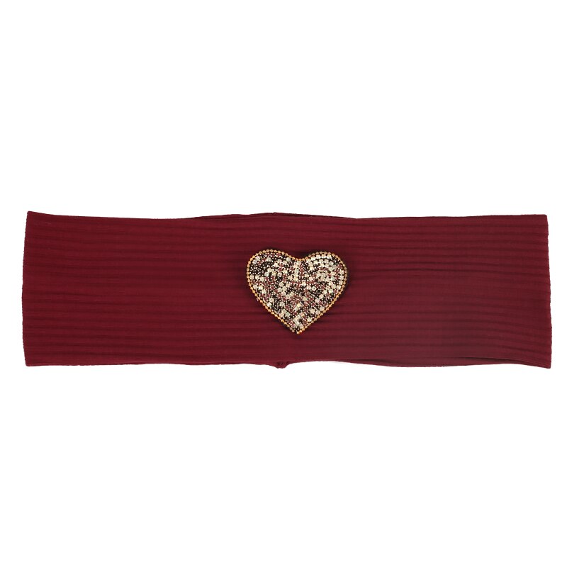 Vrouwen Strass Hart Zachte Ribbels Hoofdband Yoga Sport Haarband Gebreide Katoen Hoofddeksels Tulband Haarband Met Accessoires: Wine red
