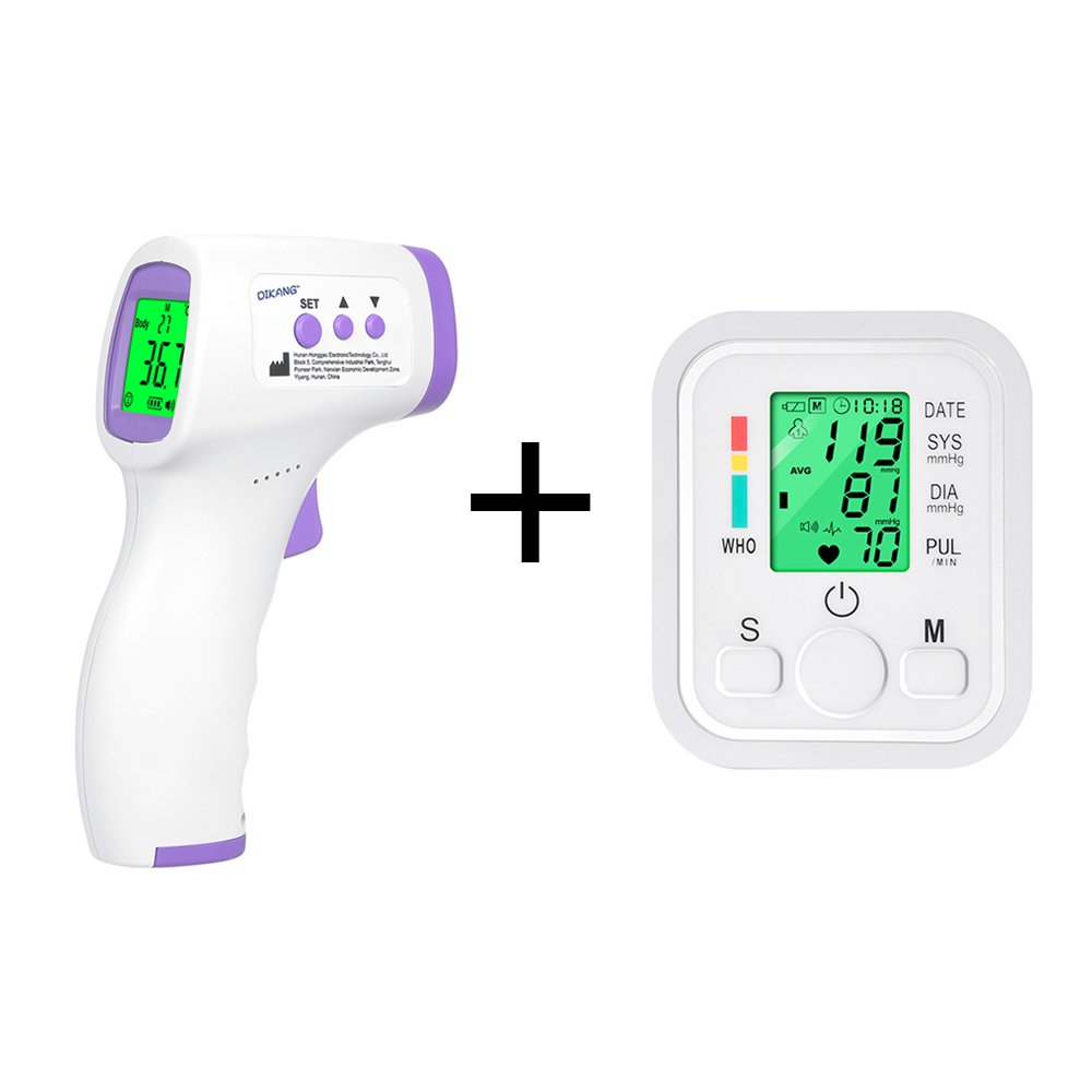 Electronic Blood Pressure Monitor Arm Digital Sphygmomanometer + Digital Infrared Forehead Thermometer