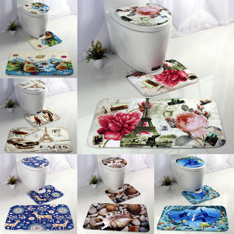 Fundas para asientos de inodoro, alfombras de franela Ocean World, alfombrilla de felpa para el baño, alfombrilla para el suelo del asiento, WC, tapa del inodoro, accesorios de baño