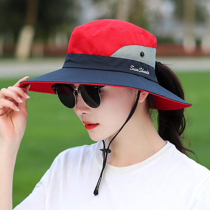 Simple UPF 50+ Sun Hat Bucket Summer Men Women Fishing Boonie Hat Sun UV Protection Long Large Wide Brim Bob Hiking Outdoor: red