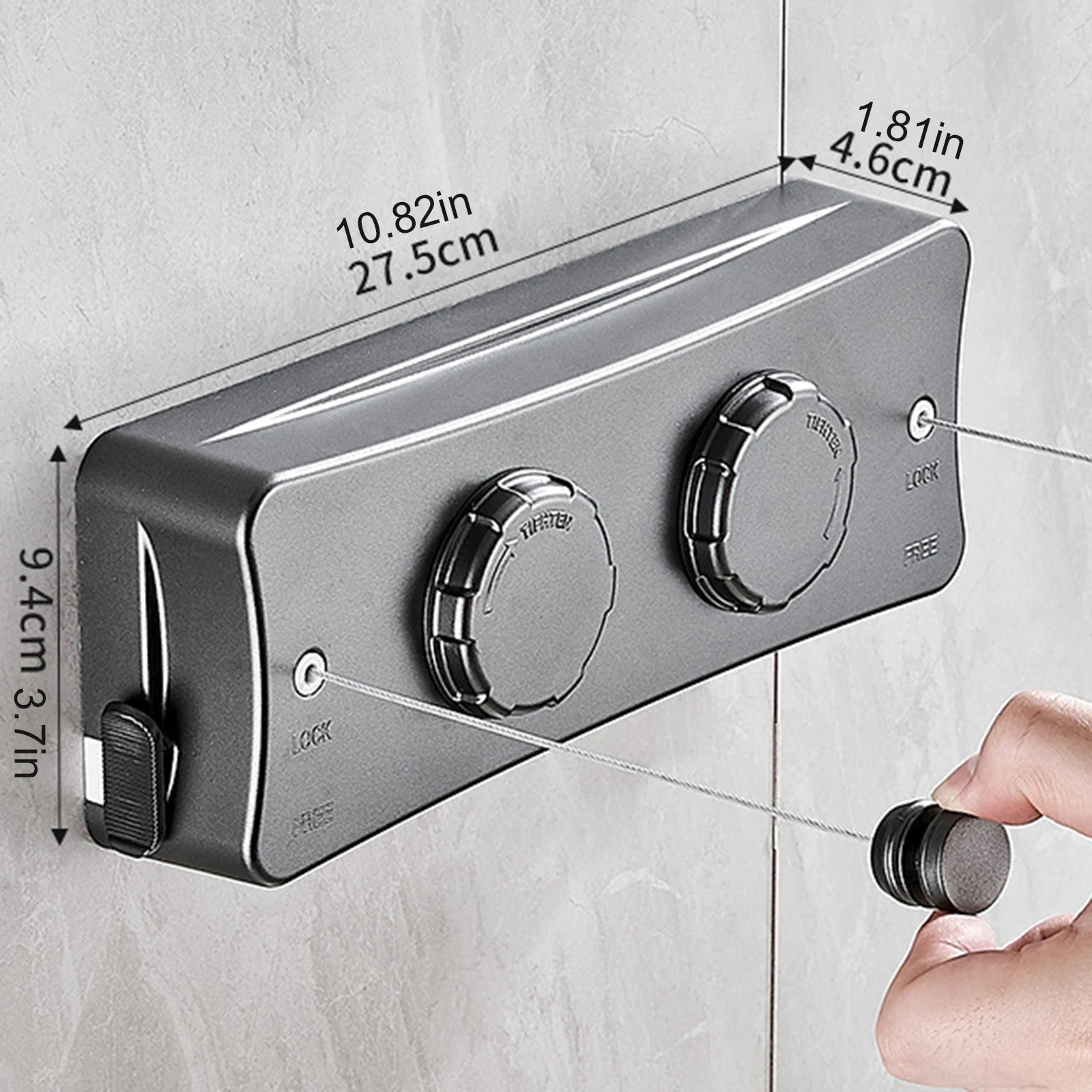 5,1 m ausziehbare Wäscheleine, doppelte Linie, einziehbare Wandmontage, Wasch- und KleiderbüGel, Wäsche, Balkon, unsichtbare Trocknungslinien: Licht Grau