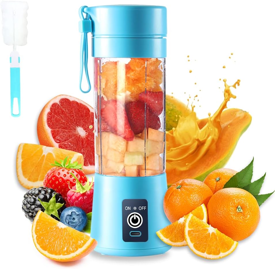 Portable Electric Juicer and Mini Blender for Fruit Smoothies and Juice Mixing Perfect for Home, Office, Travel Easy to Clean: Blue