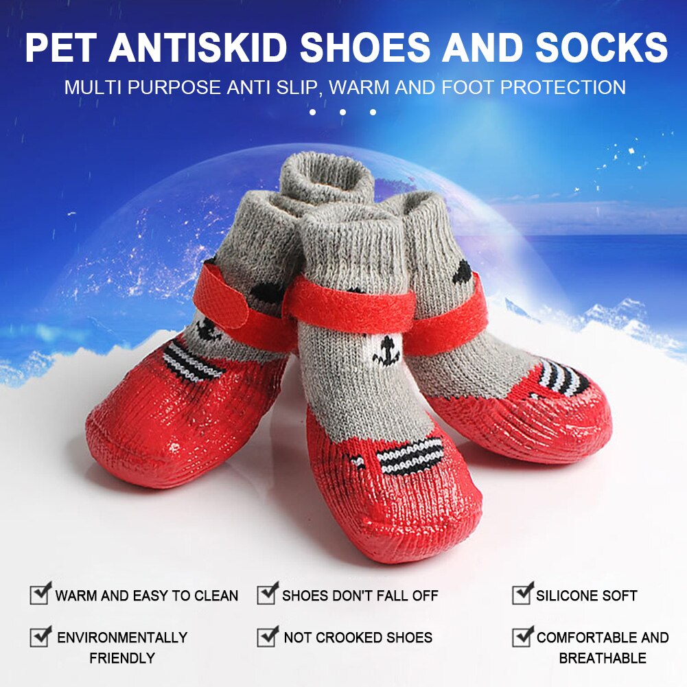 2pair Dog Socks Strong Traction Control Scratchproof Home Anti Slip Elastic Winter Pet Supplies Keep Warm With Adjustable Straps