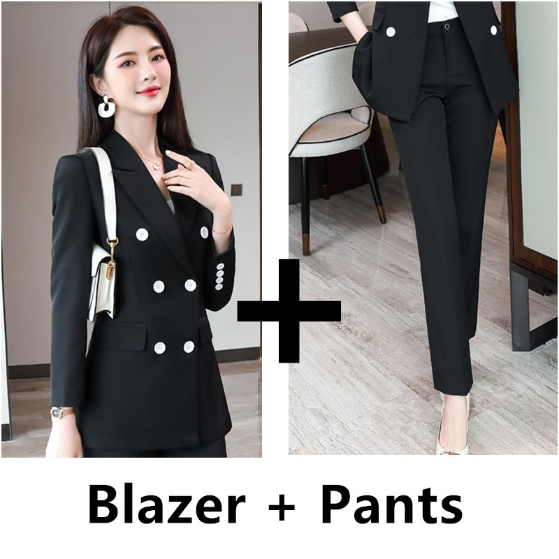 Business Suits Women Office Work Style Pantsuits Female Formal Blazer Set 2022 Spring 2 Piece Sets Clothes: black / XXL