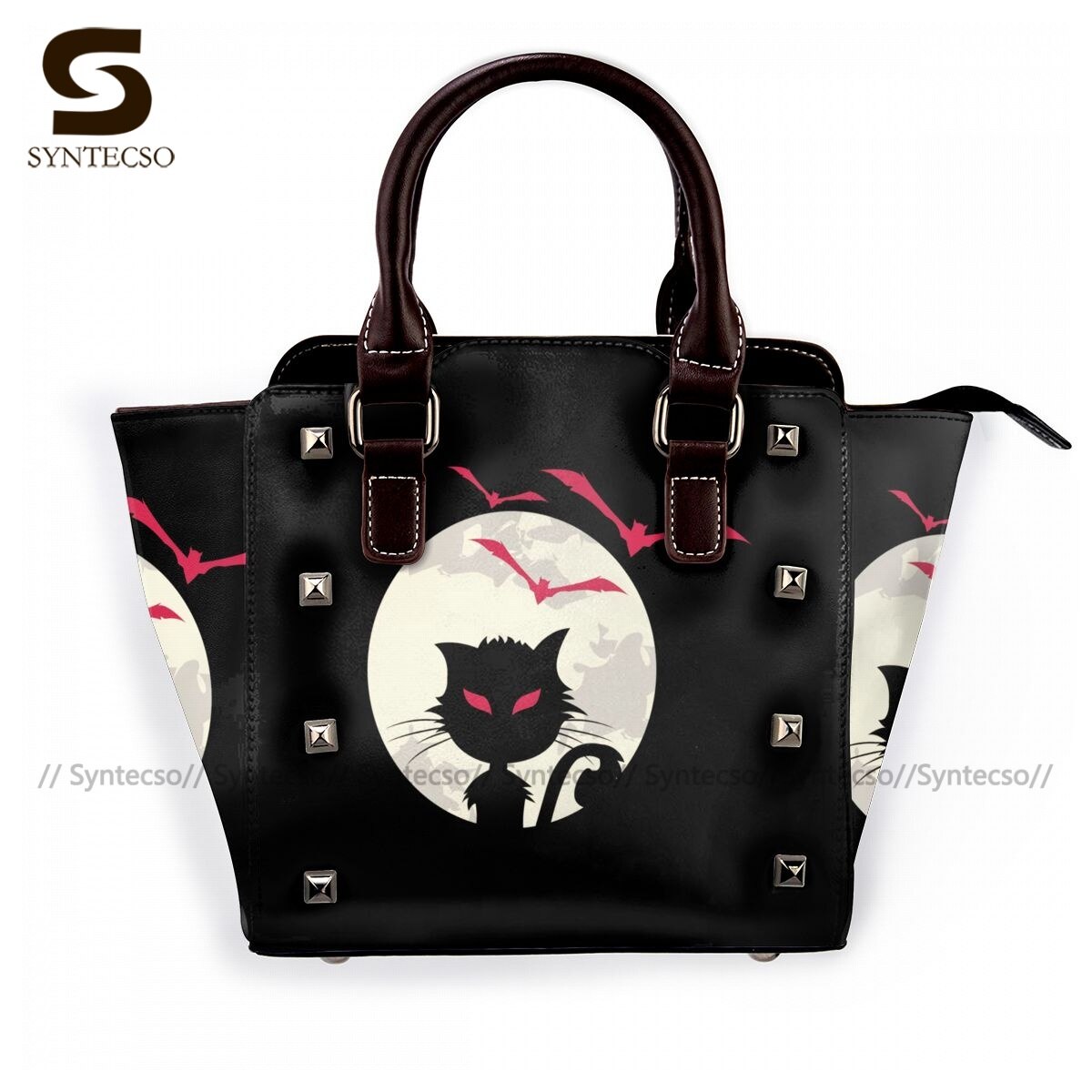 Lustige katzen-schultertasche, Jahrgang-handtasche, leder, reisetasche für damen: 1