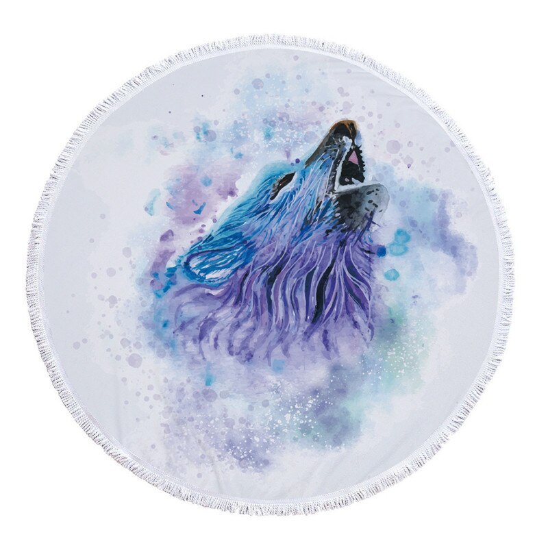 Mikrofiber strandhandduk med tofsar för vuxna barn yoga tofs vargfilt stor rund handduk tryckt gobeläng heminredning: 8