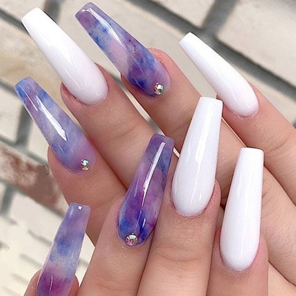 24 Stks/doos Afneembare Lange Doodskist Kunstnagels Wearable Franse Ballerina Nep Nagels Volledige Cover Nail Tips Druk Op Nagels 2022: 03