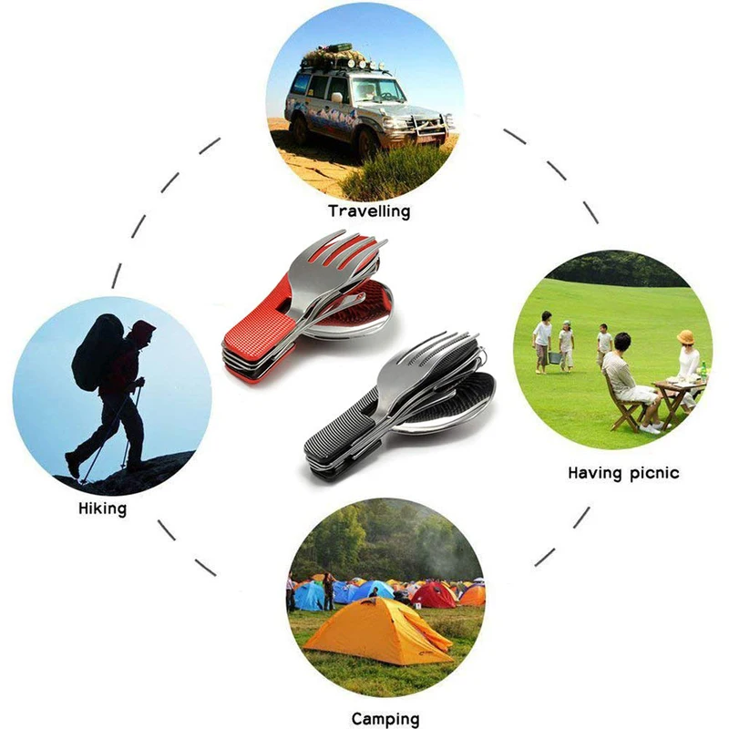 Zusammenklappbares Camping-Utensilien-Set – multifunktionales Messer, Gabel, Löffel-Kombination für Outdoor-Aktivitäten und Sport, Camping, Picknick, Reisen