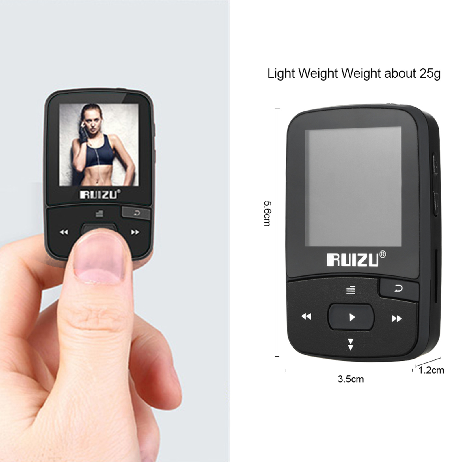 RUIZU-reproductor MP3 X50 de 1,5 &quot;, 8GB, sonido HiFi sin pérdidas, Bluetooth, podómetro, Radio FM, grabación, E-book, calendario de tiempo