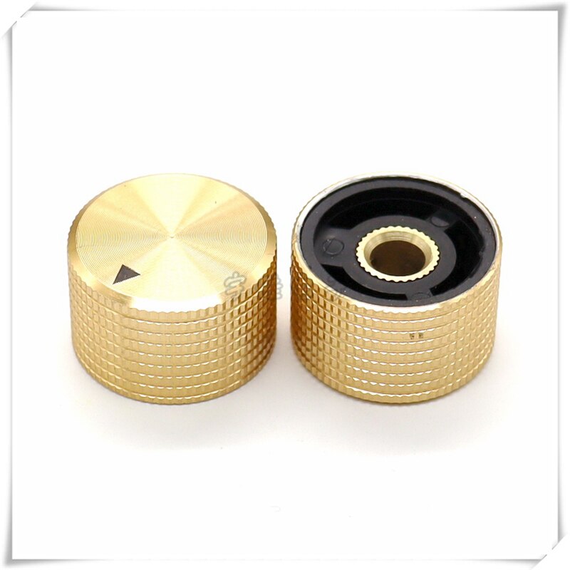 Perilla de ajuste de panel mecánico, potenciómetro de perilla de aleación de aluminio de 25 × 15,5mm, el diámetro del orificio redondo es de 6,35mm, 2 unidades: Oro