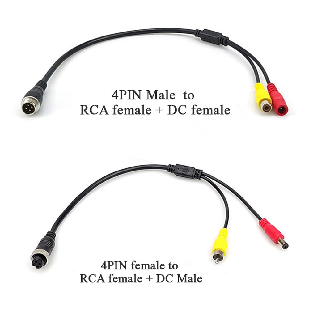 4 PIN Female to RCA Female Cable,M12 4PIN Shockproof Waterproof to RCA Video +DC Connector Adapter Wire,for CCTV 50 cm