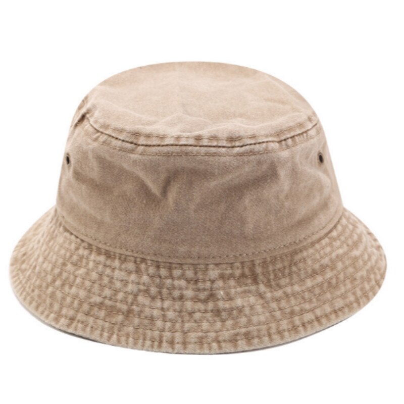 Vasket denim spand hat hip hop solid bred kant bomuld fisker solhat blank sommer mænd hat udendørs strand fiskeri cap panama: Khaki