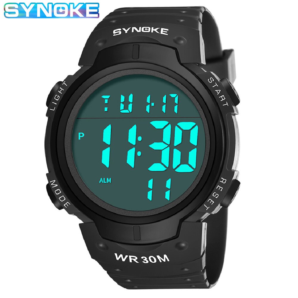 SYNOKE Outdoor Sport Horloge 30M Waterdichte Digitale Heren Mode Multifunctionele Waterdichte Digitale Horloge Heren: Black