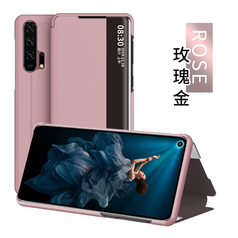 View Smart Flip Case For Huawei Nova 5T Nova5T 5 T YAL-L21 YAL L21 fundas Luxury original Magnetic Holder Leather on Phone Cover: Pink
