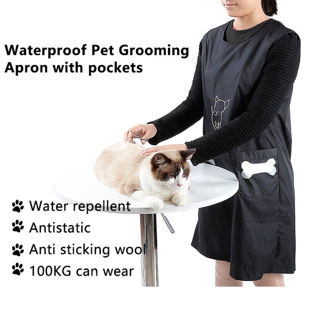Tablier de toilettage esthéticienne ensemble Anti-adhésif cheveux imperméable chat chien maillot de bain sans manches avec poches animalerie vêtements