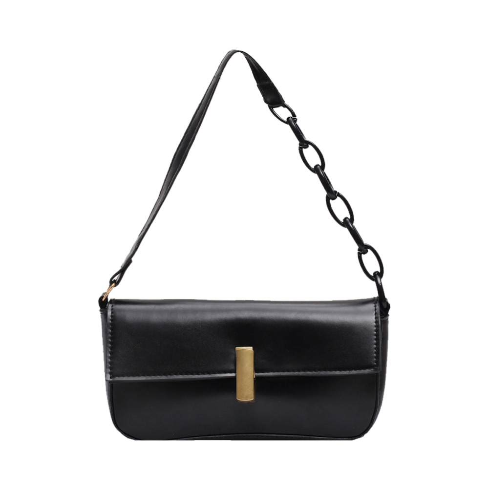 Décontracté en cuir PU fronde sac à main sac à main femmes chaîne épaule sac à bandoulière populaire Simple femme sac quotidien: Black