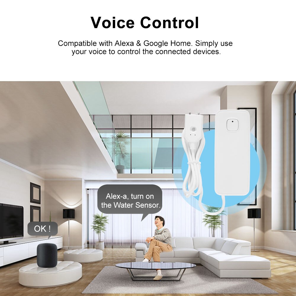 WIFI Water Leak Sensor Water Leakage Intrusion Detector Alert Water Level Overflow Alarm Tuya Smart Life App Remote Control