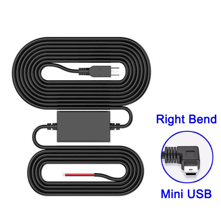 DVR Car Dash Cam Wire 3.2m Mini Micro USB Charger Line Dashcam Hardwire Cable Kit 12/24V To 5V 2.5A 24h Auto Parking Monitor: Mini USB Right