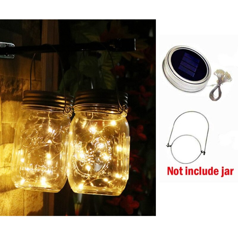 2M 20 LEDs słoik solarny strunowy bajkowe oświetlenie dla mason słoik girlanda lampy słoneczne pokrywka z wieszakami słoik pokrywa włóż sznurki z diodami: Ciepły biały