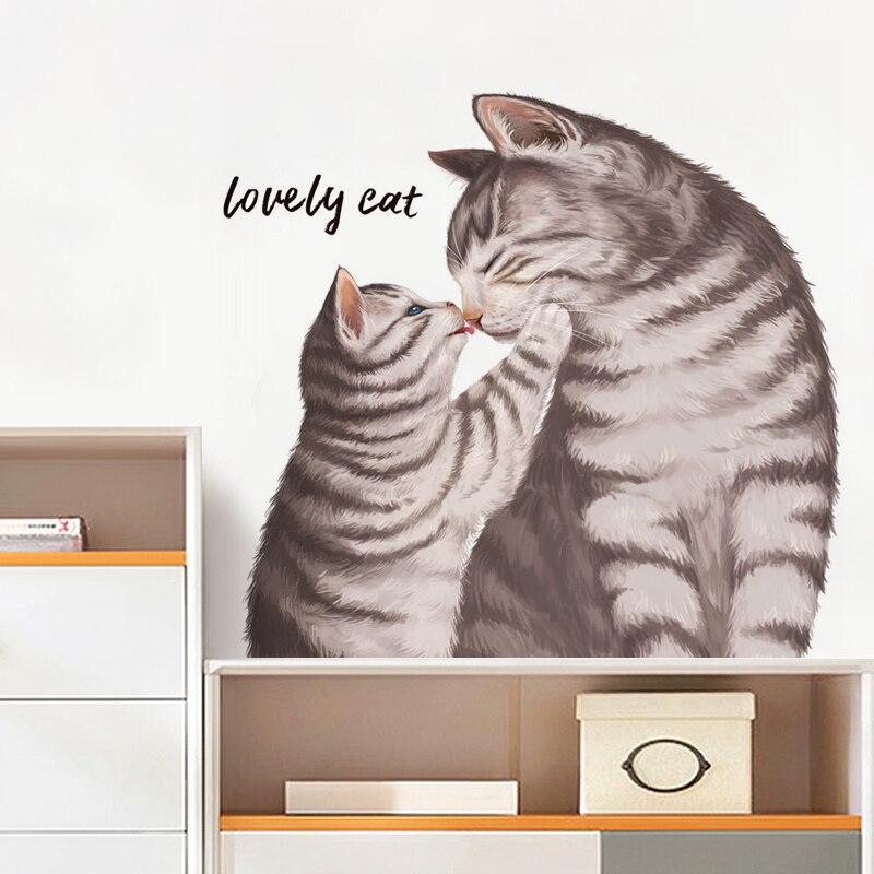 Lindo gato pintado a mano realista pegatina de pared decoración de cabecera de habitación Pared de tienda de mascotas decoración pegatinas de ventana autoadhesivo decoración del hogar