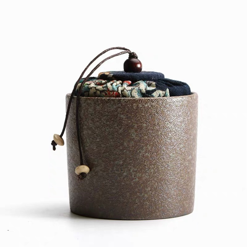 Japanese Style Ceramic Tea Caddy Mini Portable Travel Canister Coarse Pottery Storage Tank Sealed Cans Spice Jar Food Container