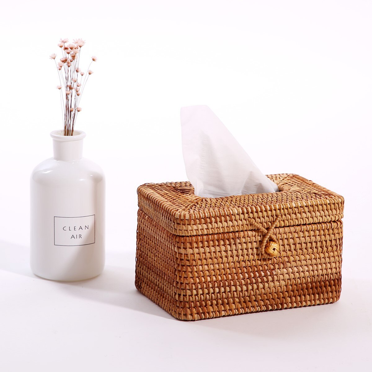 Tissue Box Vietnam Autumn Rattan Handmade Rattan Tissue Box Storage Box Desktop Finishing: big