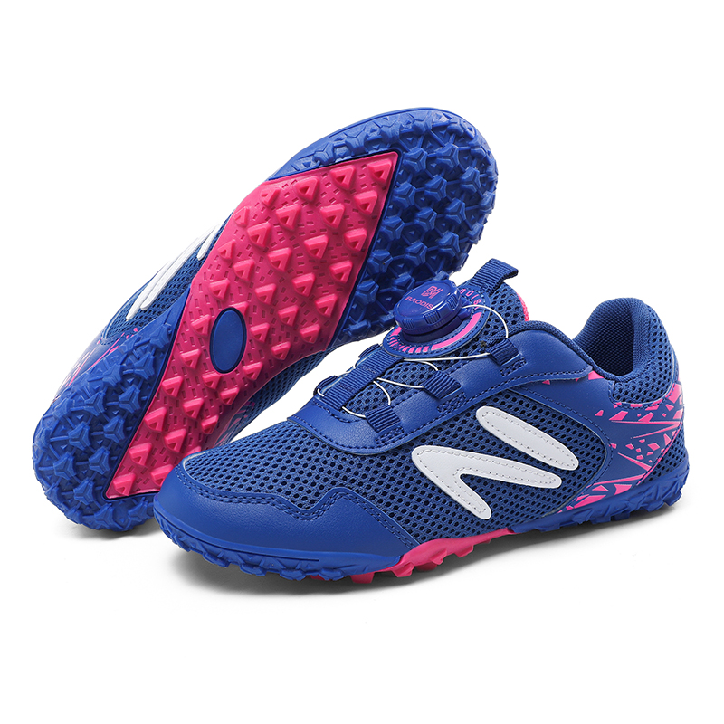 rotierend Schnalle Rasen FußBall Schuhe Jungen Professionelle freundlicher FußBall Schuhe Atmungsaktive FußBall Turnschuhe Art FußBall Stollen: Blau / 38
