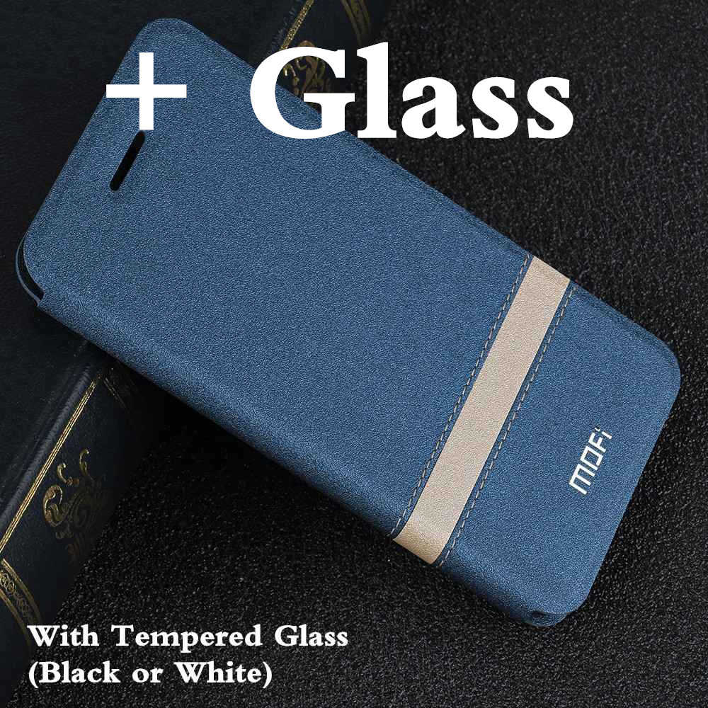 MOFi Flip Cover for Xiaomi Pocophone F1 Case for POCO F1 TPU Coque for Xiomi Mi Global Silicone Housing Folio Capa: Blue with Glass