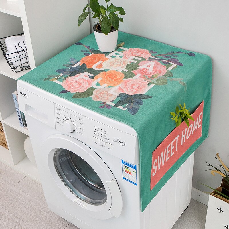 Nordisk grøn plante vaskemaskine dække køleskab mikroovn bomuld linned vandtæt dækning