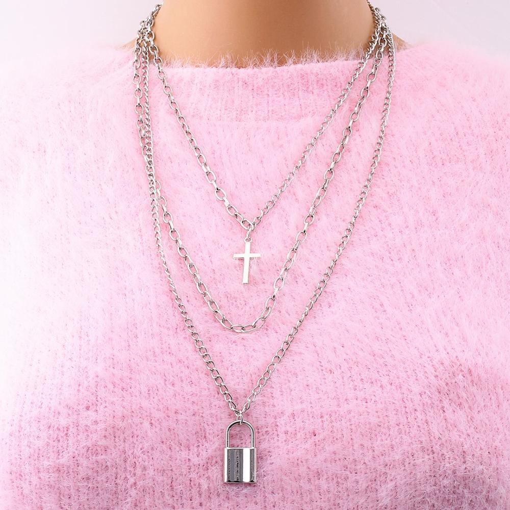 Multilayer Hip Hop Lange Ketting Ketting Voor Vrouwen Mannen Sieraden Sleutel Kruis Hanger Ketting Accessoires