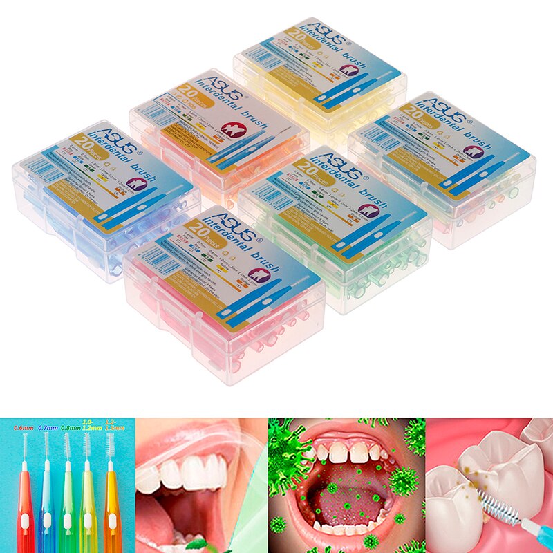 20 pçs/caixa escova interdental higiene oral limpa entre os dentes oral care floss escovas dental plástico macio