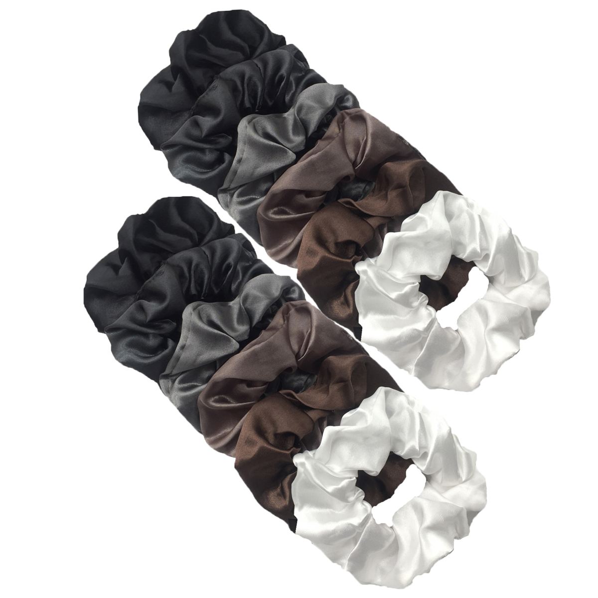 12pçs faixas de cabelo de cetim premium para intestino grosso para mulheres centenas de elásticos de tecido acessórios para cabelo: Prateado