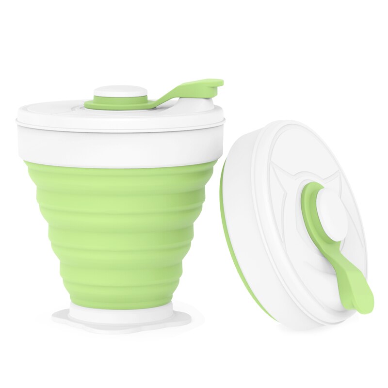 Portable Coffe Cup 350ML Folding Silicone Food Grade FDA FREE Milk Water Cups Outdoors Travel BPA FREE Collapsible Coffee mug: Light Green