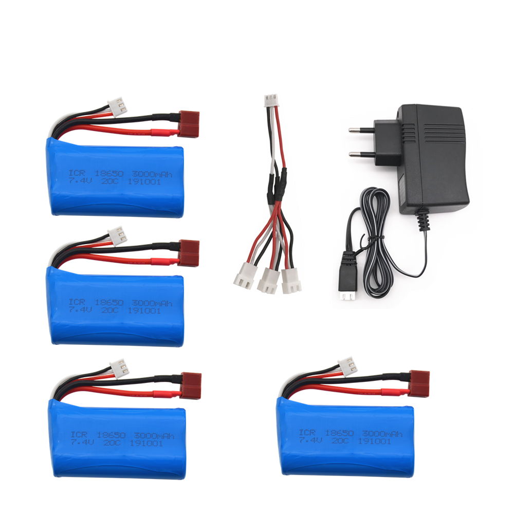 7.4V 3000MAH lipo Batteria 18650 per Q46 Wltoys 10428 /12428/12423 RC Auto Ricambi Accessori Per Wltoys 144001 A959-B A969-B: EU 4PCS