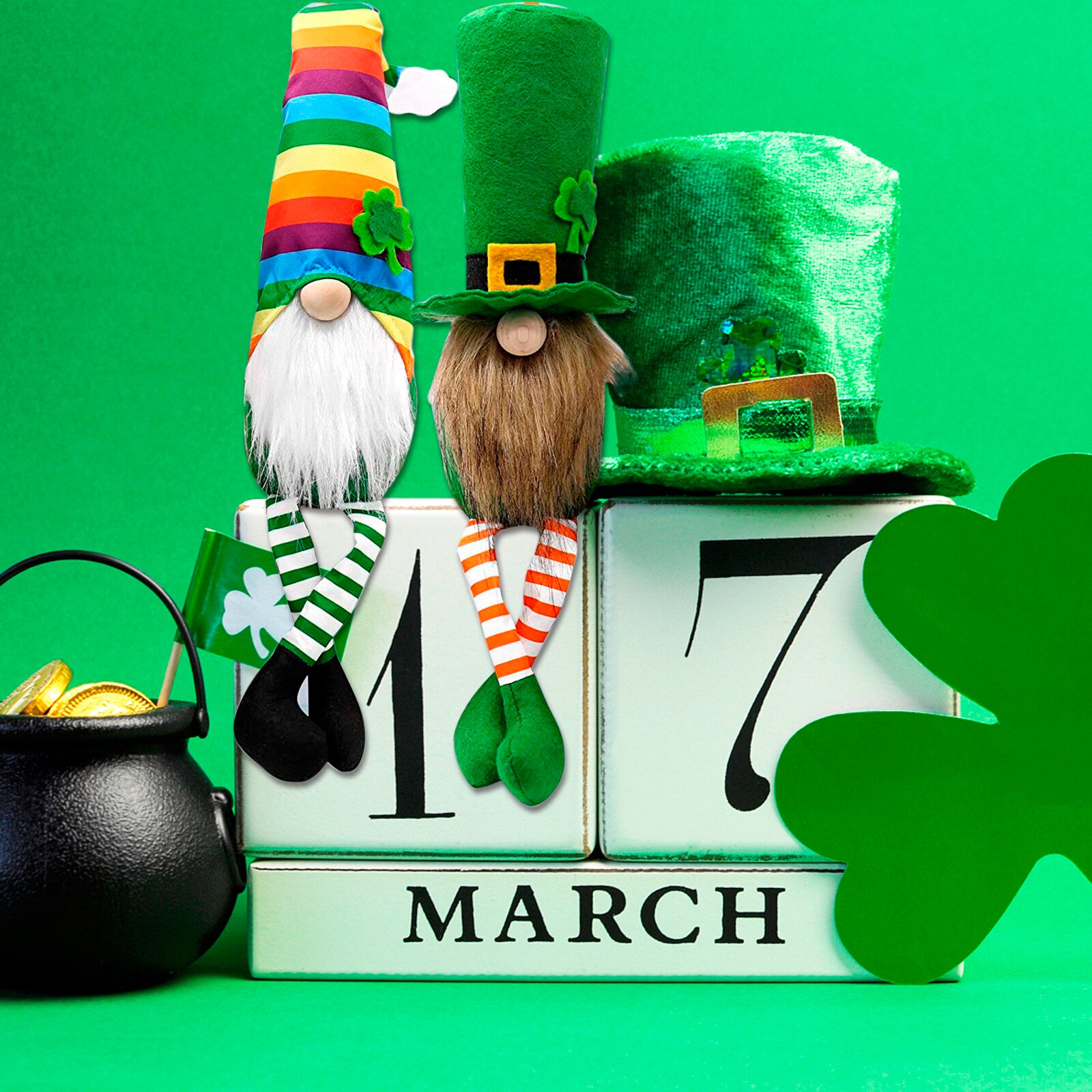 2PC Irish March Festiva Day Gnome Leprechaun Shamrock Handmade Swedish Tomte Plush Toys Doll Household Ornaments#35