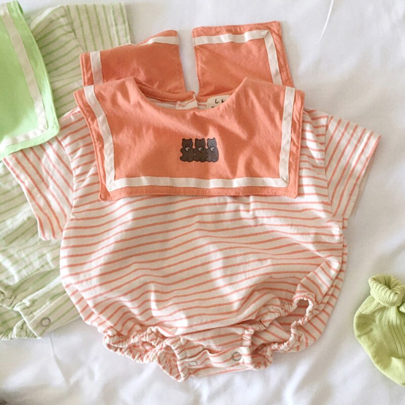 MILANCEL – vêtements d'été pour bébés garçons et filles, body rayé, ours, tenues coréennes une pièce, col Salior,