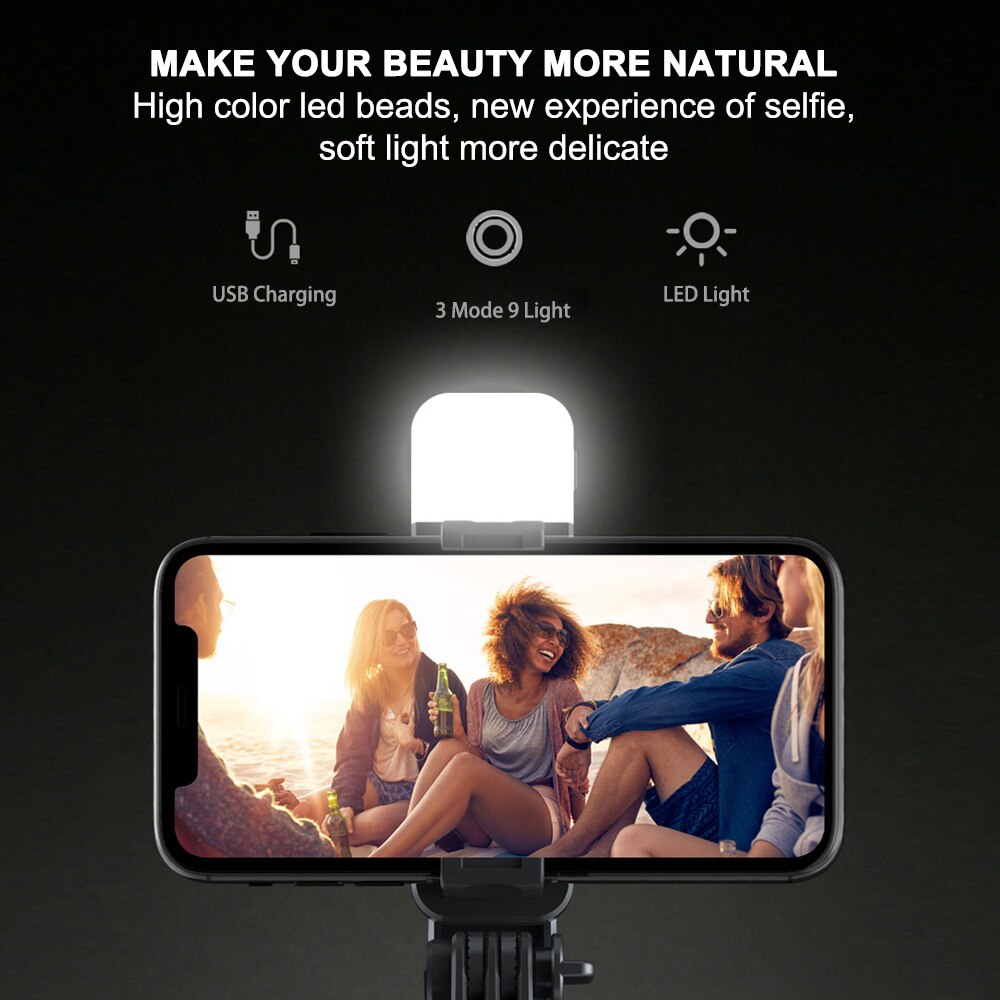 Palo Selfie con trípode y luz Led para teléfono móvil, soporte para móvil, monopié, cardán, estabilizador, Cámara de Acción y foto