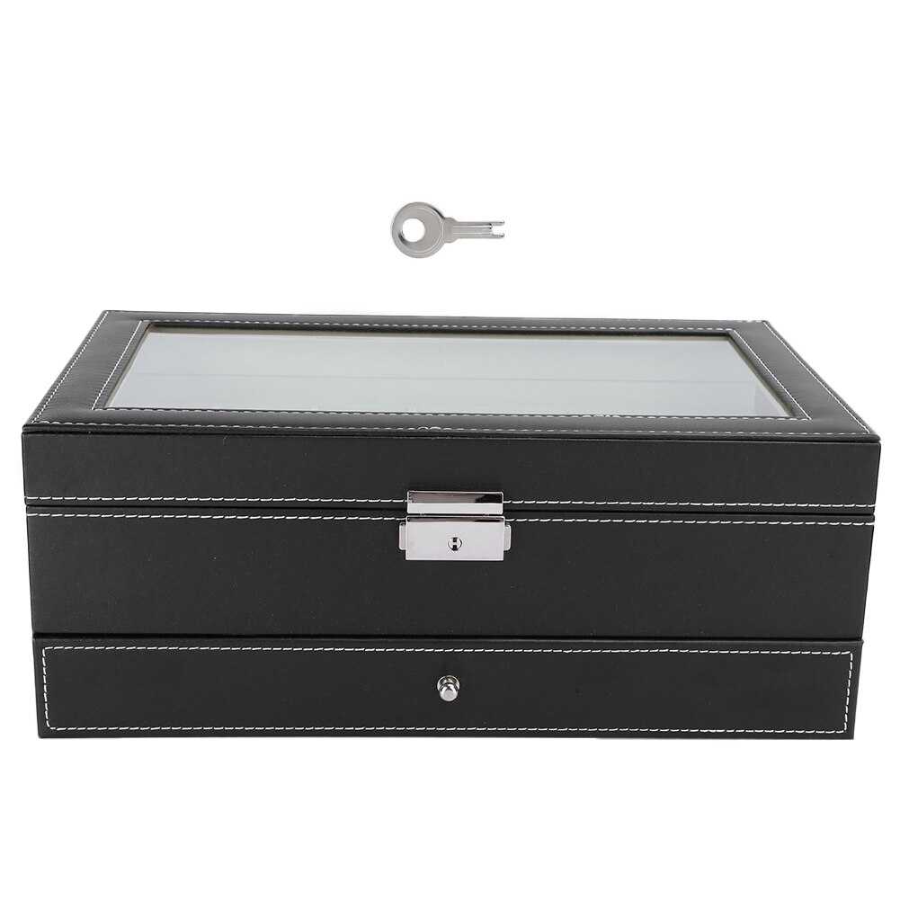 Horloge Opbergdoos Dubbele Laag Grote Capaciteit Pu Lederen Sieraden Oorbel Ring Ketting Glazen Display Case Organizer Houder